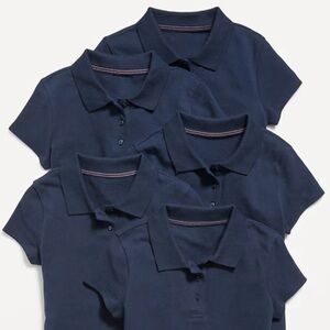 Uniform Pique Polo Shirt 5 Pack for Girls Ink Navy Blue Cap Short Sleeve Size M